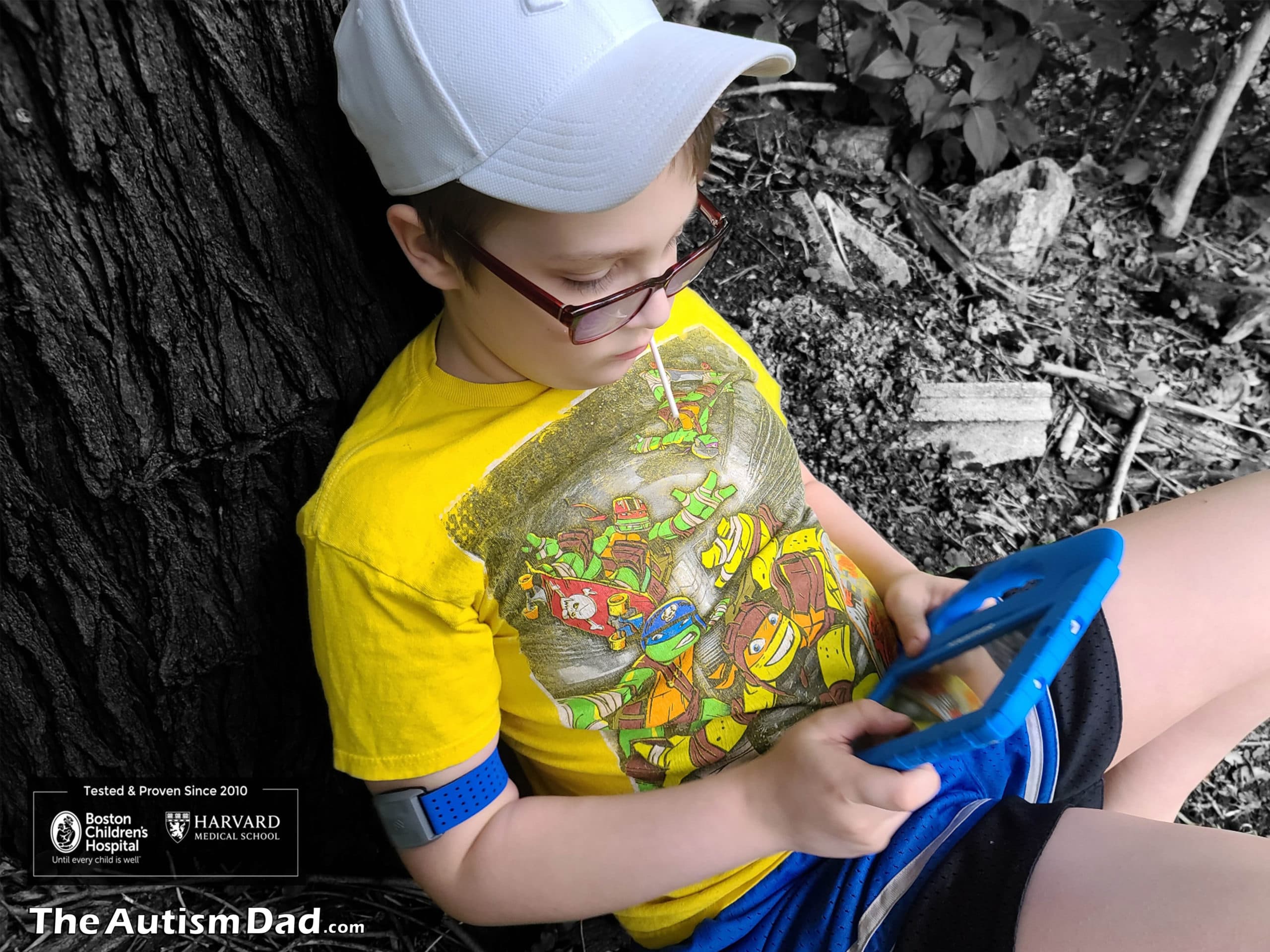 Black and white portrait of Emmett, son of The Autism Dad