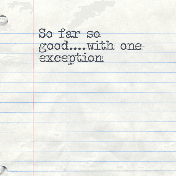 So far so good....with one exception